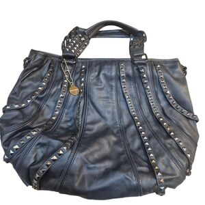 Studded Black Faux Leather Shoulder Bag Y2k Big Buddha